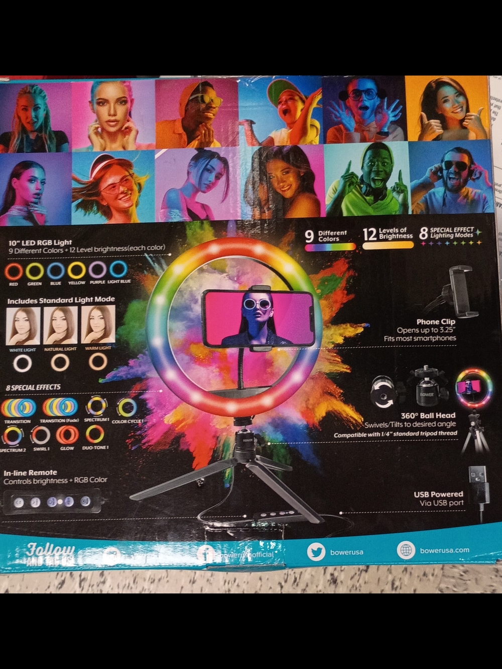 10" RGB LED Ring Light with Phone Clip - Multicolor